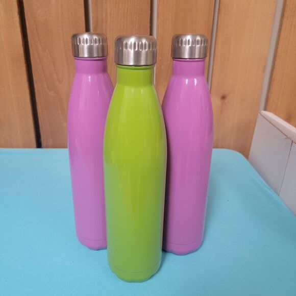 HD Designs Other - Lot Of 3 HD Designs Stainless Steel Water Bottles 12.5" Tall Green Pink New
